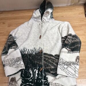 Denali Hooded Fleece Jacket Dear Tree Print Reversible Toggle Womens Large